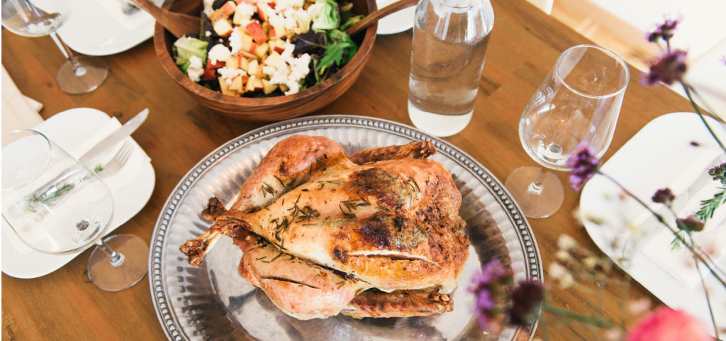 Turkey dinner sitting on display on a dinning room table