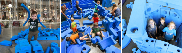 kids playing with blue blocks